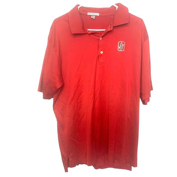 Peter Millar Polo Golf Shirt XL Red Mens 100% Cotton Stanford Logo - Picture 1 of 8